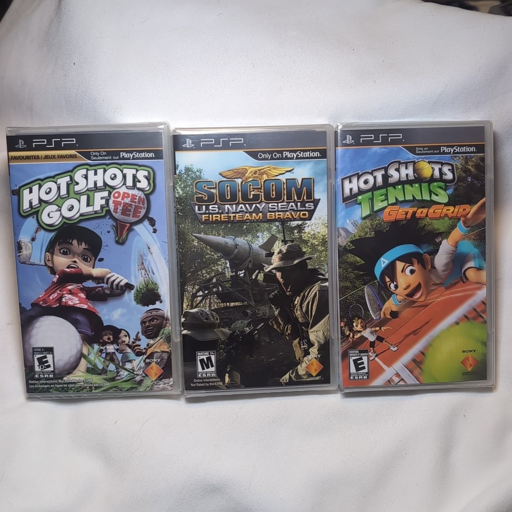 3x NIB PSP: Hot Shots Golf, Tennis, SOCOM U.S. Navy SEALs Fireteam Bravo SEALED